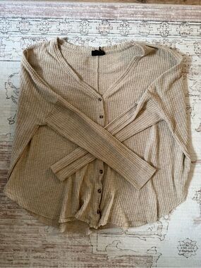 Urban Outfitters Cozy Beige Waffle Knit Top